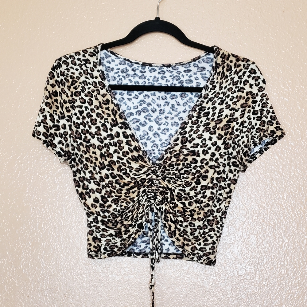 Leopard Print Ruched Crop Top